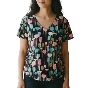 Amanda Blu NEW Wine Glass V-Neck Tee Womens Medium Cocktail Pocket Knit Top NWT